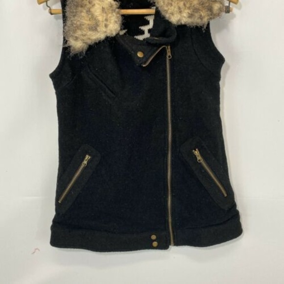 Thread & Supply Wool Fur Trim Tribal Moto Vest M - Picture 3 of 7